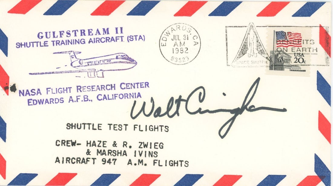 Walter Cunningham - NASA Astronaut - Autographed Commemorative Postal Cover: Details: Walter Cunningham autographed commemorative postal cover canceled on July 31, 1982. Fine condition. Ronnie Walter Cunningham (March 16, 1932 – January 3, 2023) was an Americ