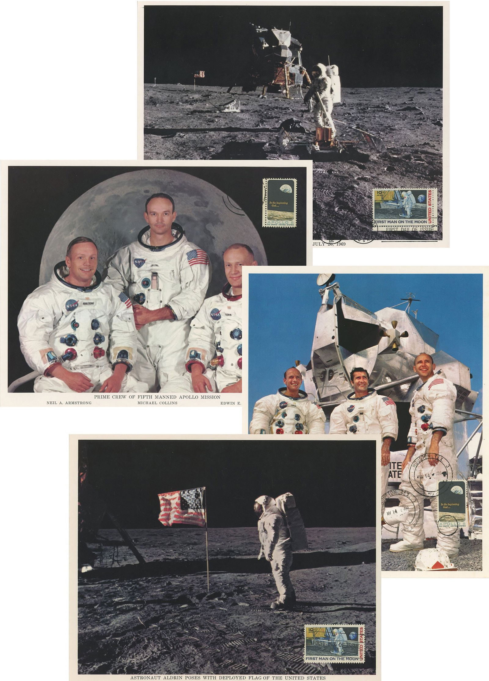 Apollo 11 & Apollo 12 NASA Lithograph Collection with Commemorative Canceled Stamps (1 of 9)