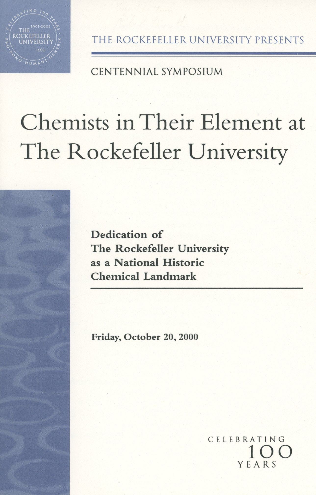 Rockefeller University Centennial Symposium – Program Signed by Two Nobel Laureates - 2