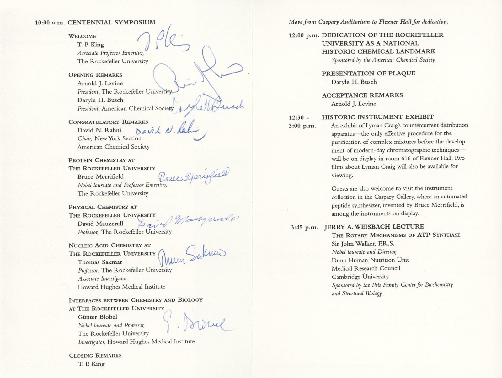 Rockefeller University Centennial Symposium – Program Signed by Two Nobel Laureates - 3