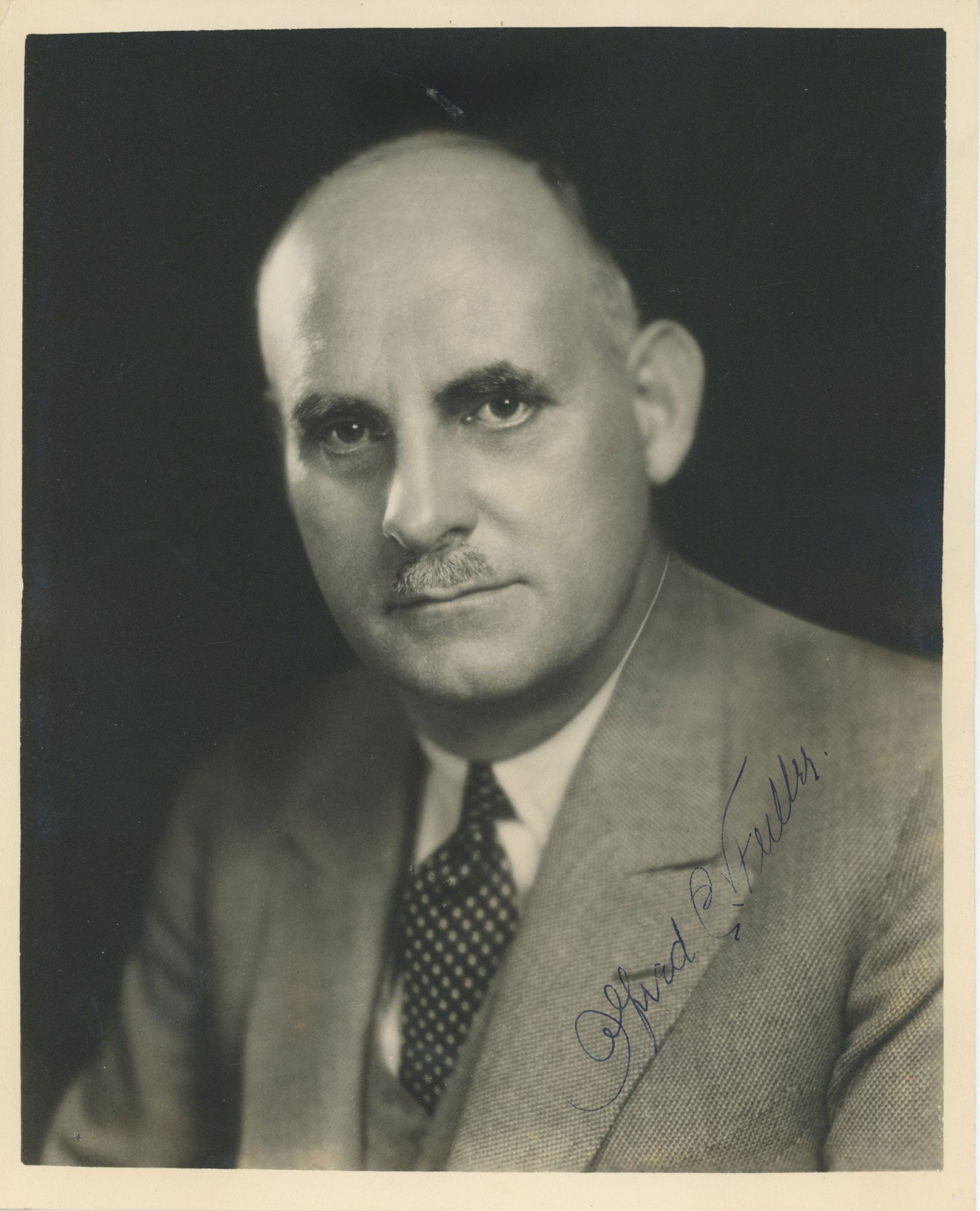 Alfred C. Fuller – Fuller Brush Company Founder – Autographed 8 x 10 Photograph: Details: Alfred C. Fuller autographed 8 x 10” photograph depicting the American entrepreneur in a formal portrait. Fuller has signed the image along the lower right portion of the photograph in