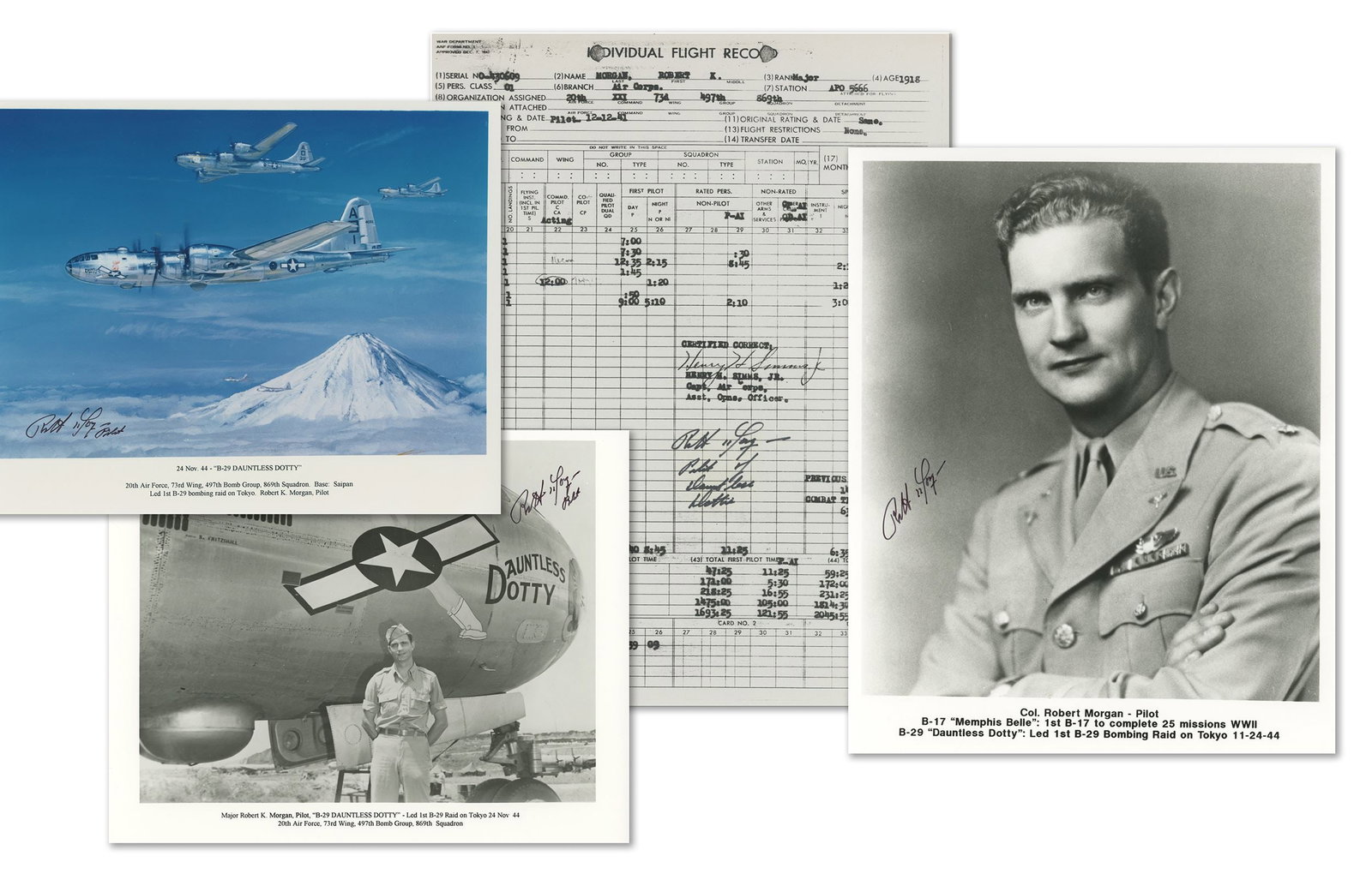 Robert K. Morgan - WWII Memphis Belle Commander & Notable Pilot - Collection of 4 Autographs (1 of 5)