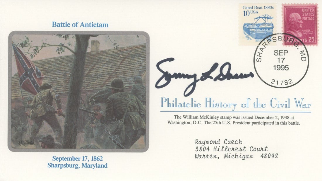 Sammy Davis – Medal of Honor Recipient – Autographed Commemorative Cover – Civil W: Details: Sammy Davis autographed commemorative cover honoring the Battle of Antietam on September 17, 1862. This cover is part of the Philatelic History of the Civil War series. It features thematic