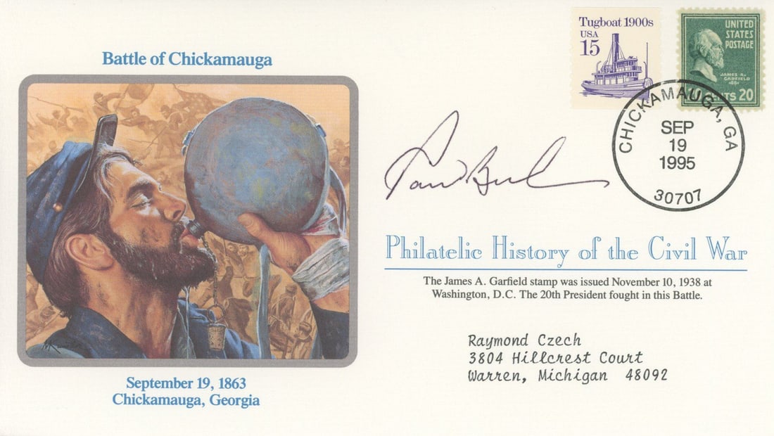 Paul Bucha – Medal of Honor Recipient – Autographed Commemorative Cover – Civil Wa: Details: Paul Bucha autographed commemorative cover honoring the Battle of Chickamauga on September 19, 1863. This cover is part of the Philatelic History of the Civil War series. It features thematic