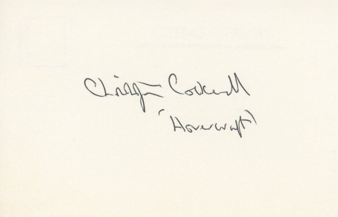 Sir Christopher Cockerell – Inventor of the Hovercraft – Autographed Card — 5.5 x: Details: Sir Christopher Cockerell autographed 5.5 x 3.5" card, signed in black ink pen with notation “Hovercraft,” directly referencing his groundbreaking invention. Fine condition. Sir C