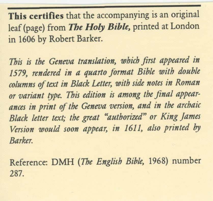 Geneva Bible Leaf 1606 – Apocrypha Section – Printed by Robert Barker - 3