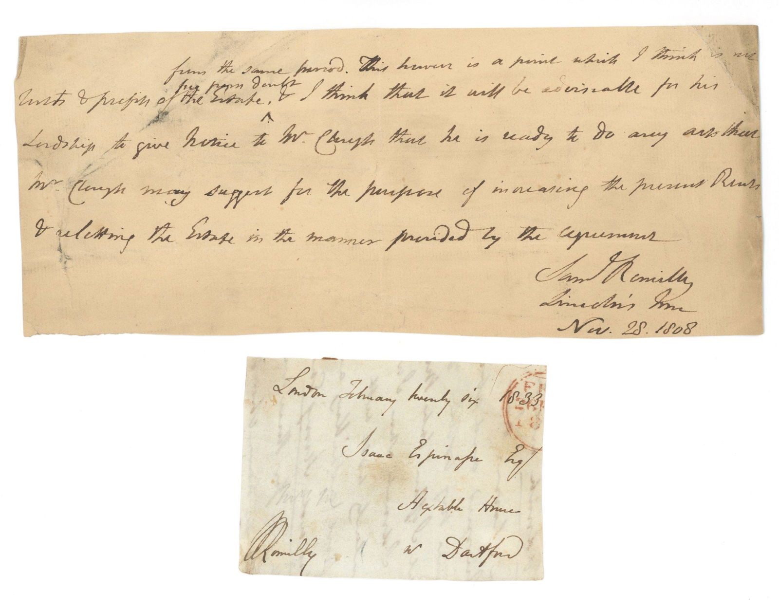 John Romilly, 1st Baron Romilly – Master of the Rolls – Autographed Document & Ephemera: Details: John Romilly, 1st Baron Romilly autographed handwritten legal document signed, accompanied by an original signed envelope panel, a period engraved portrait, and a contemporary newspaper