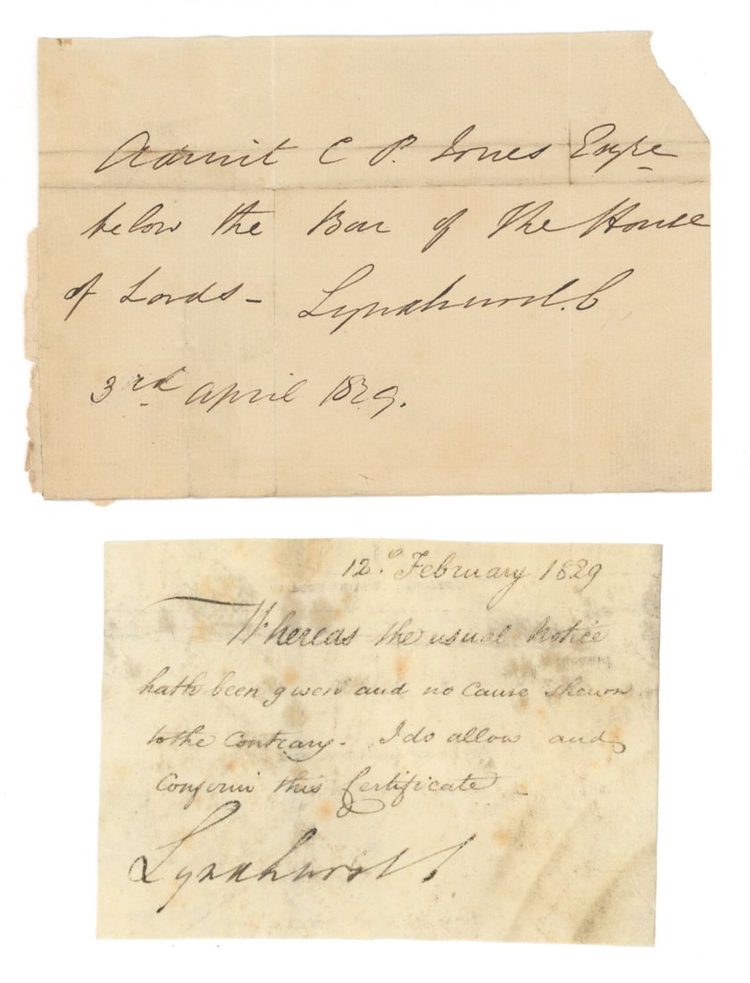 John Singleton Copley – Lord Chancellor – Pair of Autographed Documents (1 of 1)