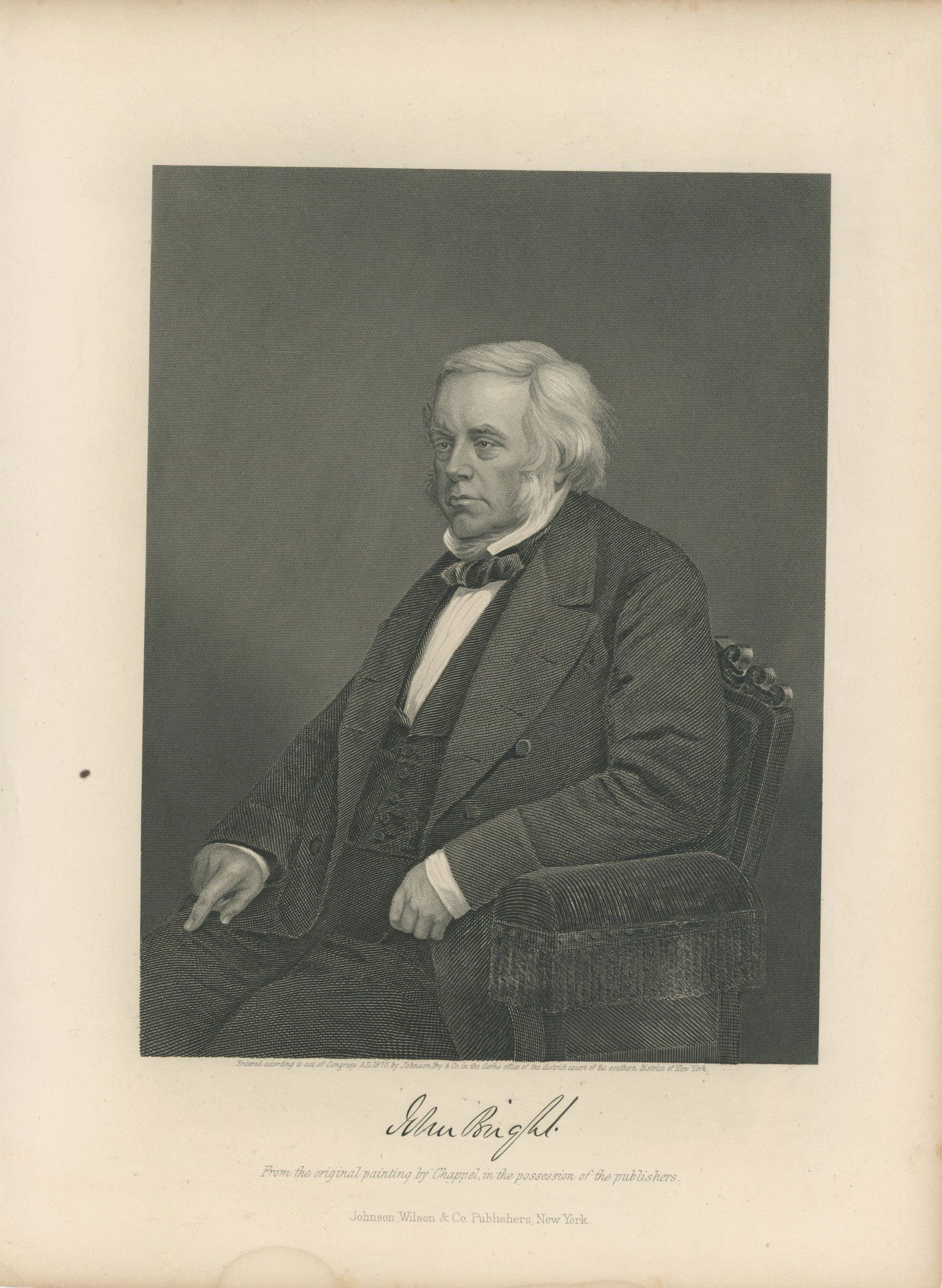 John Bright – British Statesman & Reformer – Autographed Signature Card with Engraved Po - 2