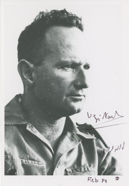 Uzi Narkiss - General of the Israel Defense Force, Six-Day War - Autographed 3.5 x 5.125" Photo: Details: Uzi Narkiss autographed 3.5 x 5.125" photograph. Signed in English and Hebrew.Near fine condition. Uzi Narkiss (January 6, 1925 – December 17, 1997) was an Israeli