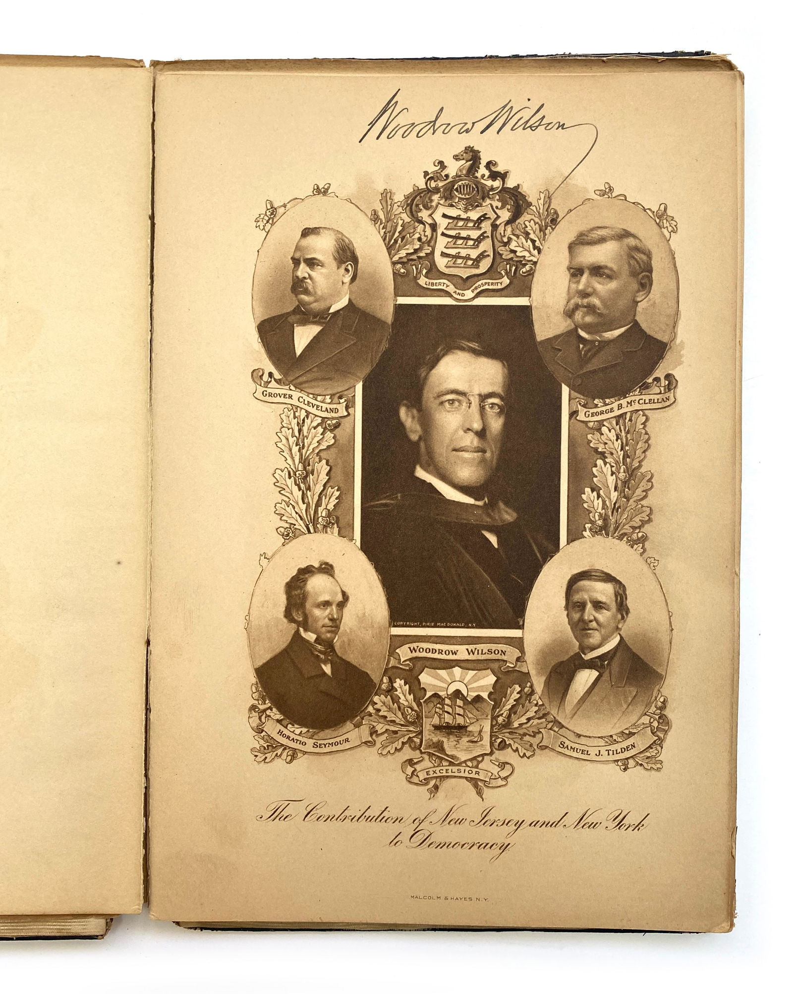 Woodrow Wilson – 28th U.S. President – Autographed Democratic Union Dinner Book (1910): Details: Woodrow Wilson autographed dinner program book issued by the Democratic Union of New Jersey for a formal dinner held in Wilson’s honor. Wilson has signed his name prominently in ink on