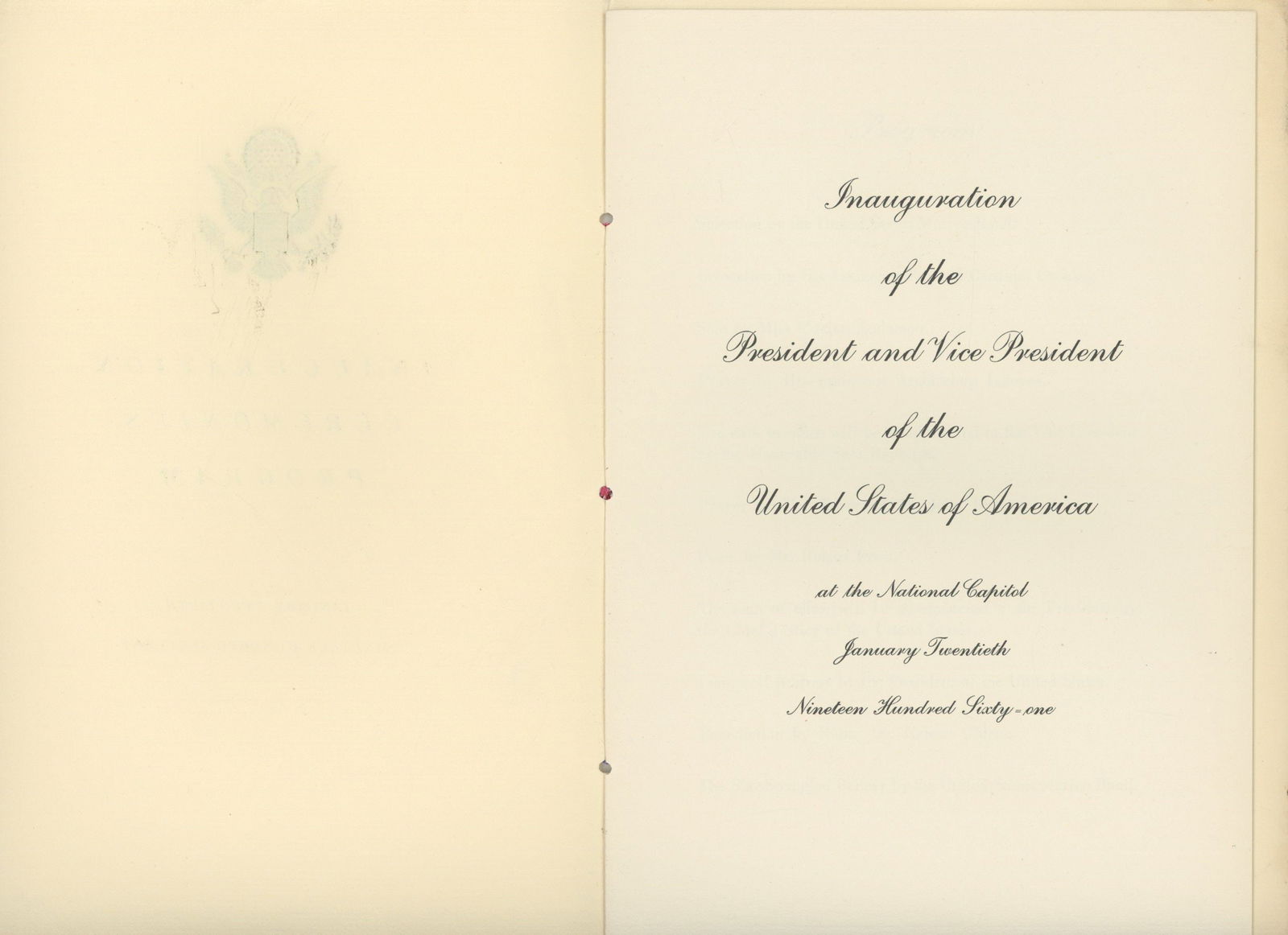 John F. Kennedy – 1961 Presidential Inauguration Ceremonies Program – Official Program - 2