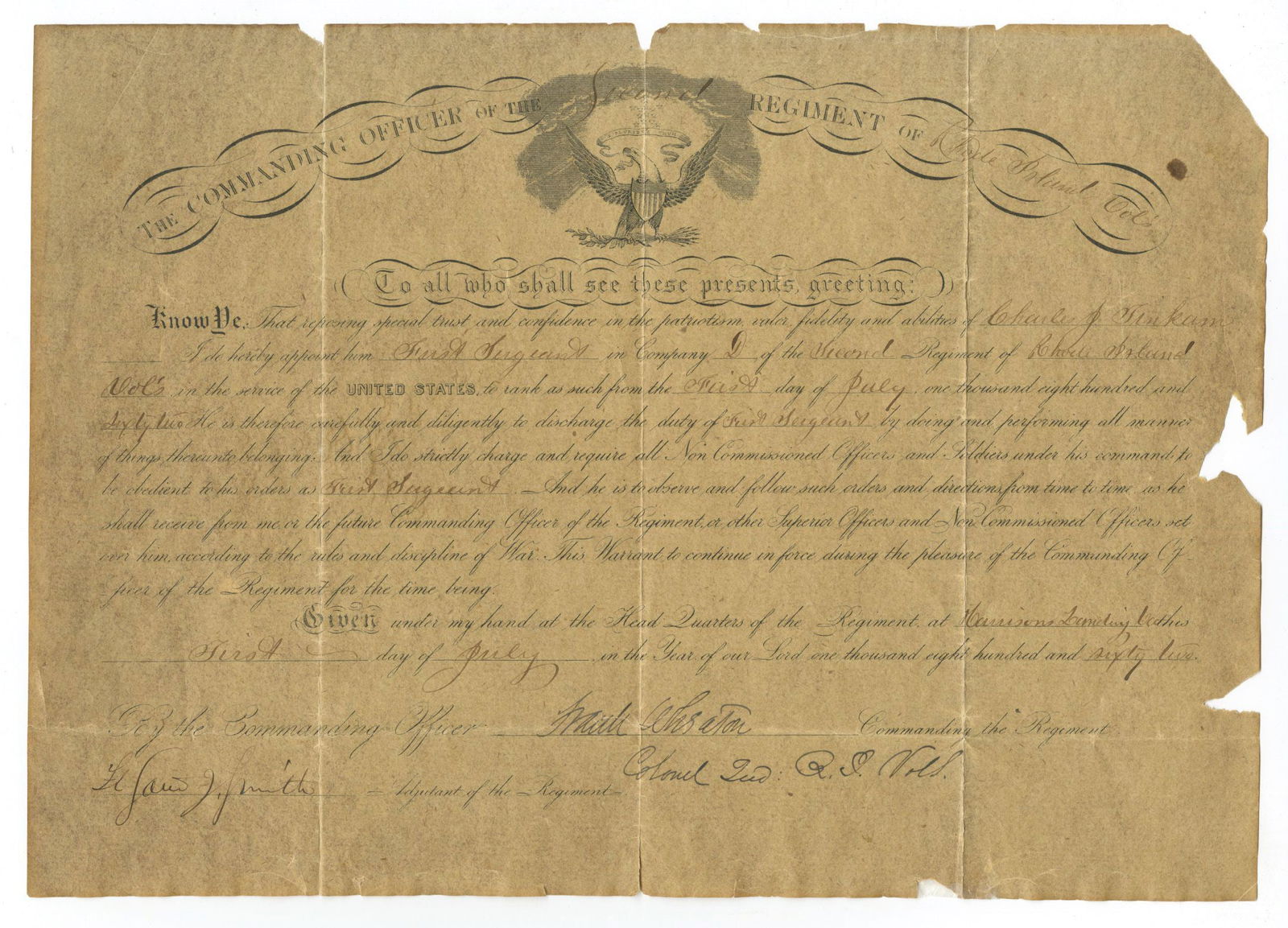 Frank Wheaton – Union Civil War General – Autographed Military Appointment Document (1 of 1)