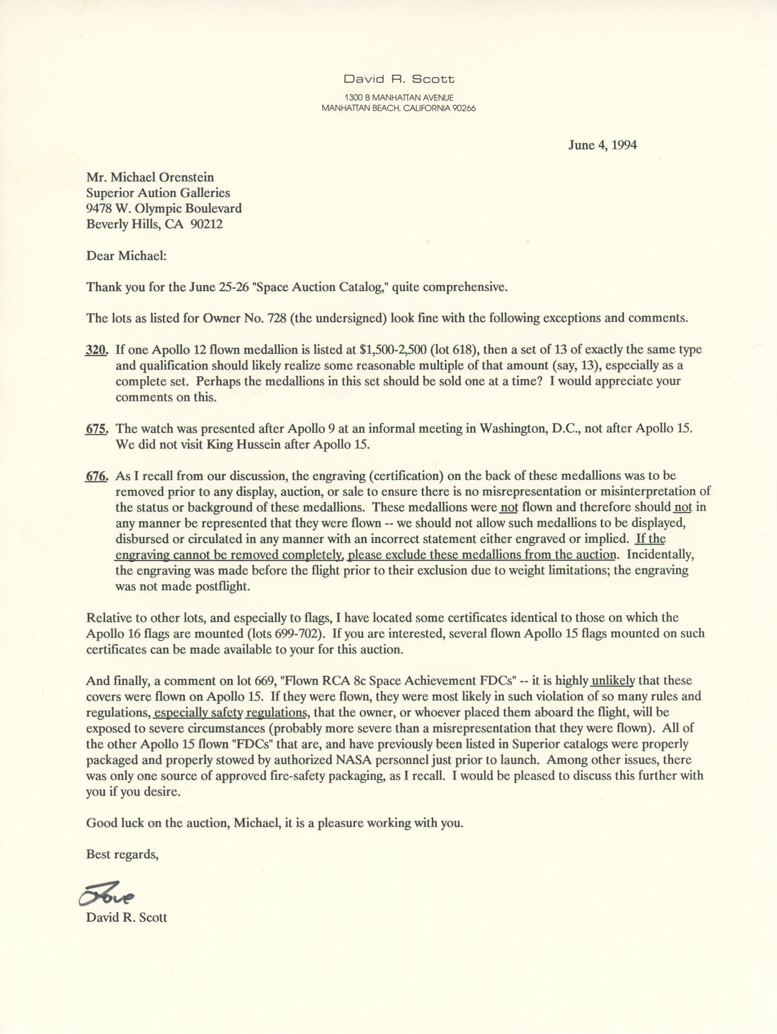 David R. Scott – Apollo 15 Commander – Autographed Typed Letter – Space Auction Co (1 of 1)