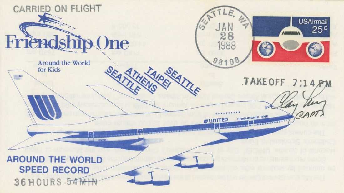 Clay Lacy - Friendship One Flight Flown - Autographed Commemorative Cover: Details: Clay Lacy autographed Friendship One Flight Flown cover.Fine condition.Hershel Clay Lacy (born August 14, 1932) is the founder and former chief executive officer of Clay Lacy Aviation,