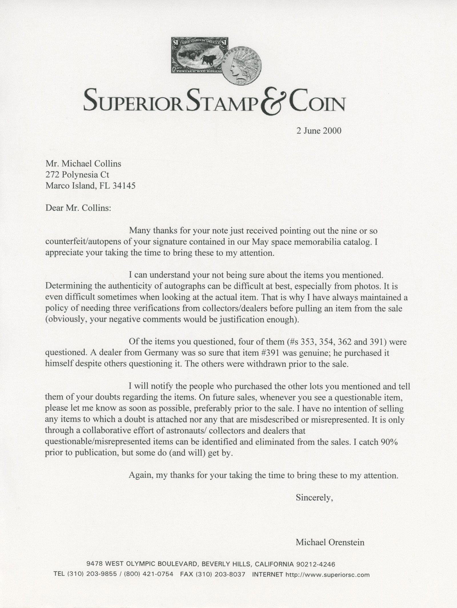 Michael Collins – Apollo 11 Astronaut – Autographed Letter Pair – Space Memorabili - 3