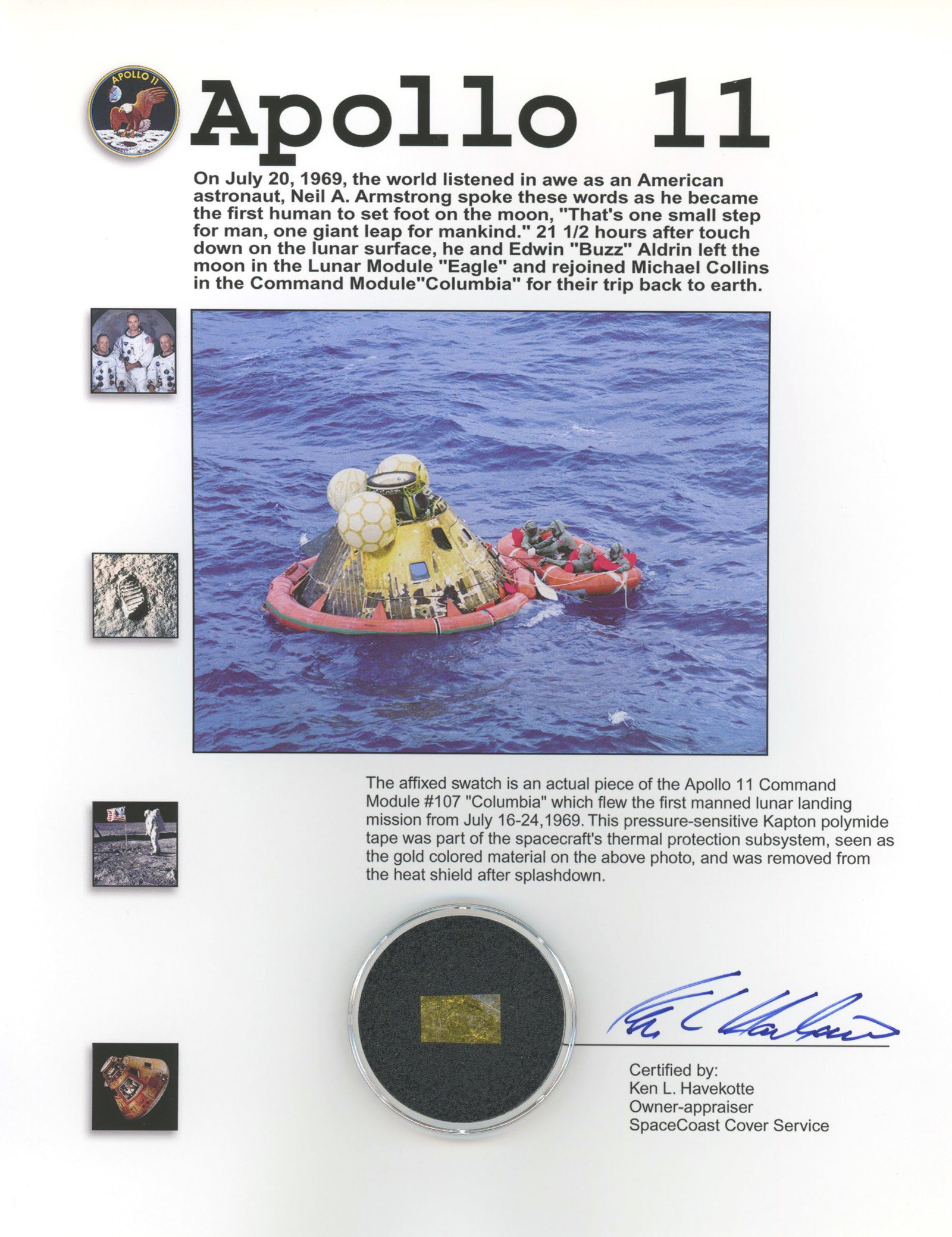 Apollo 11 – Command Module Columbia – Kapton Foil Relic Display – Spacecraft Mater (1 of 1)