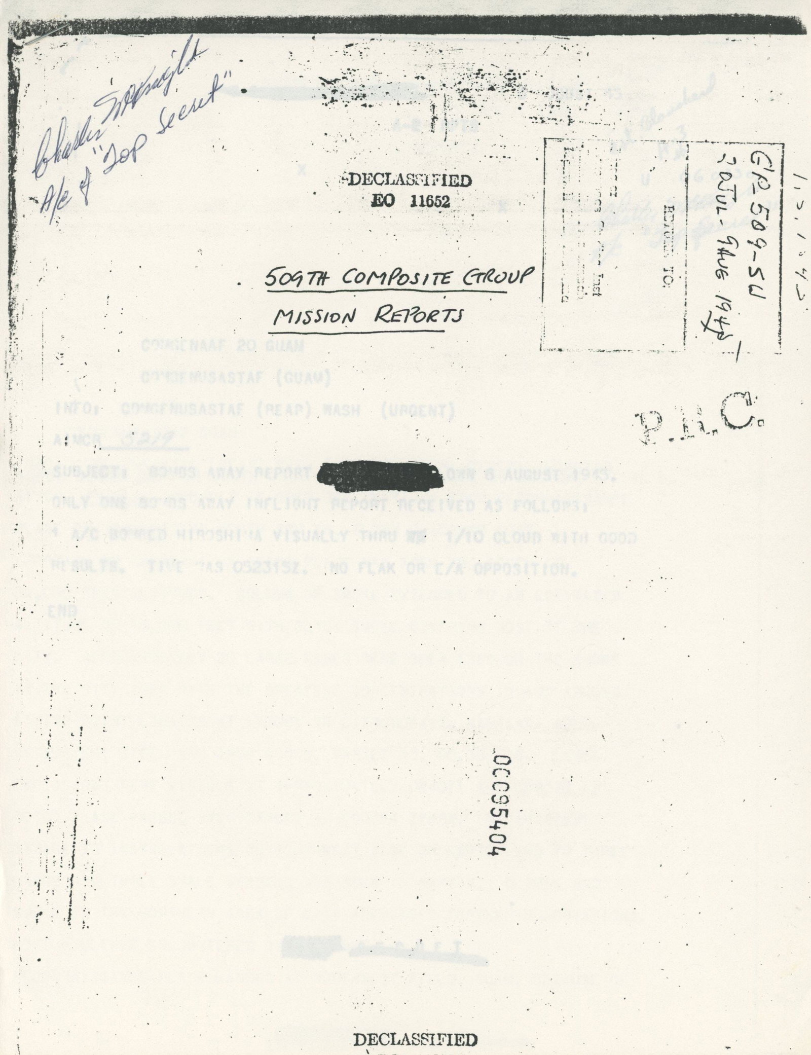 Charles McKnight – 509th Composite Group – Autographed 7-Page Atomic Bomb Mission Report (1 of 6)