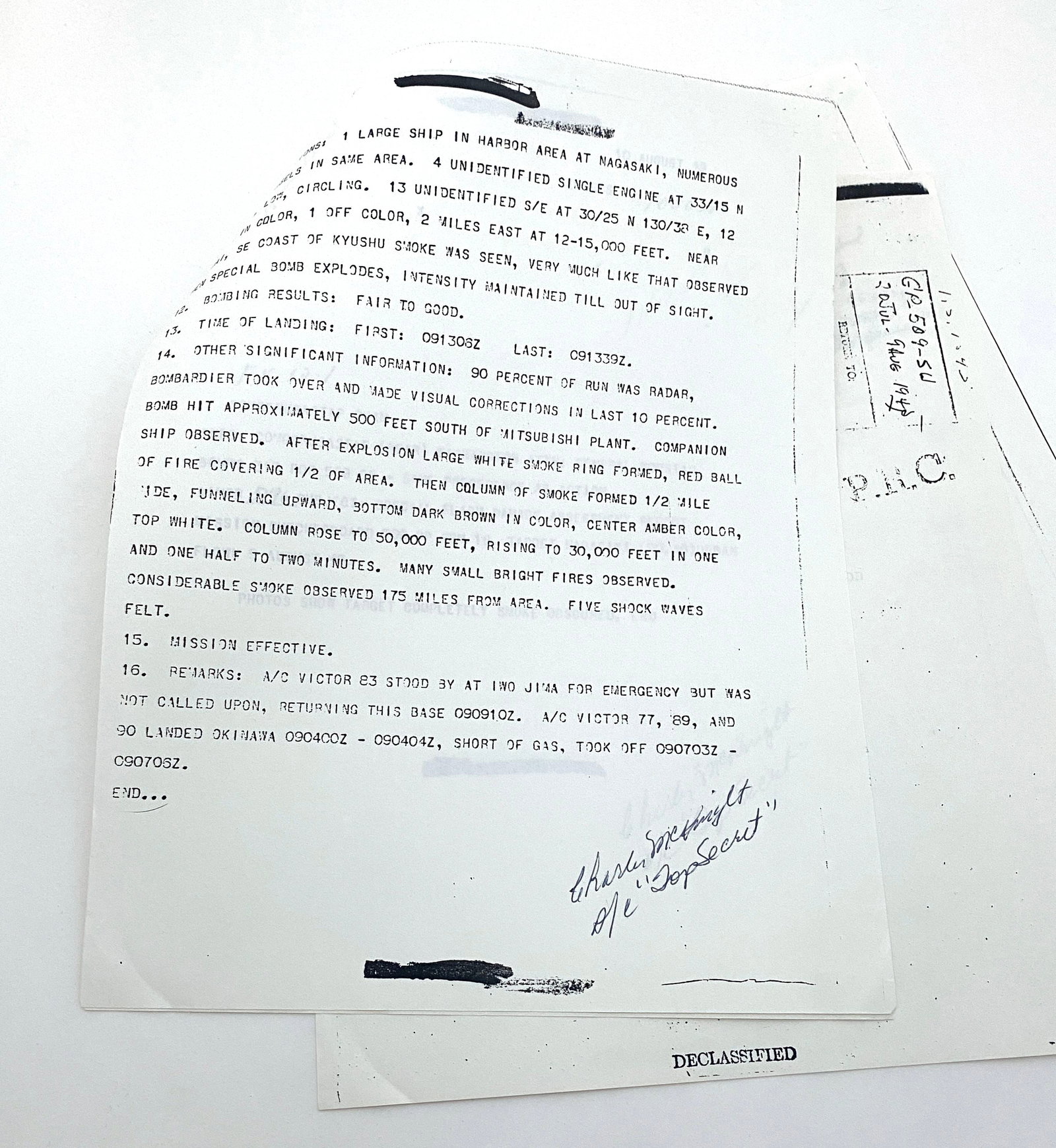 Charles McKnight – 509th Composite Group – Autographed 7-Page Atomic Bomb Mission Report - 5