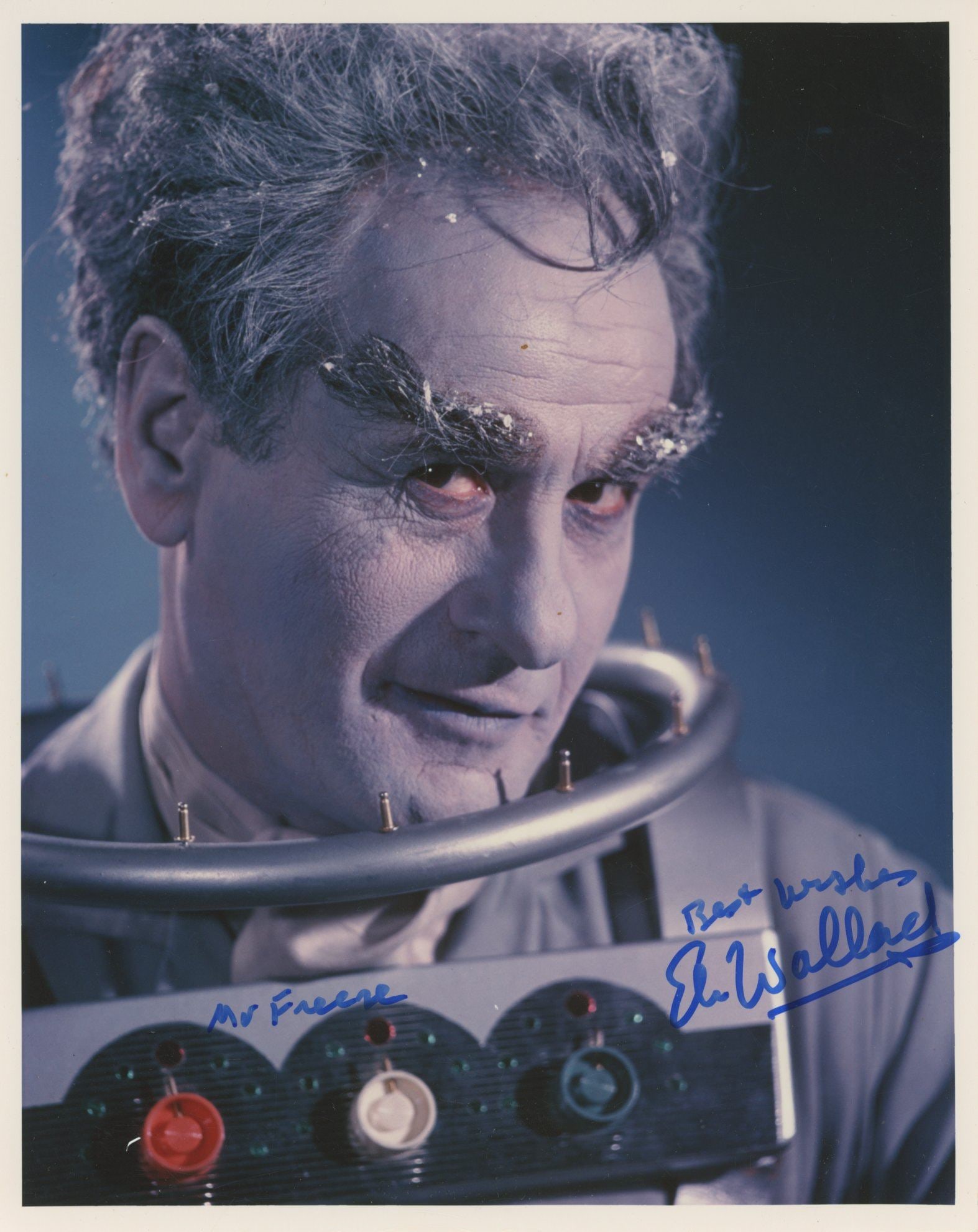 Eli Wallach – Mr. Freeze Role in Television’s Batman – Autographed 8 x 10 Photo: Details: Eli Wallach autographed 8 x 10” glossy photograph depicting him as Mr. Freeze from his appearance in Batman. Boldly signed in blue ink and inscribed “Mr Freeze.” Fine condit