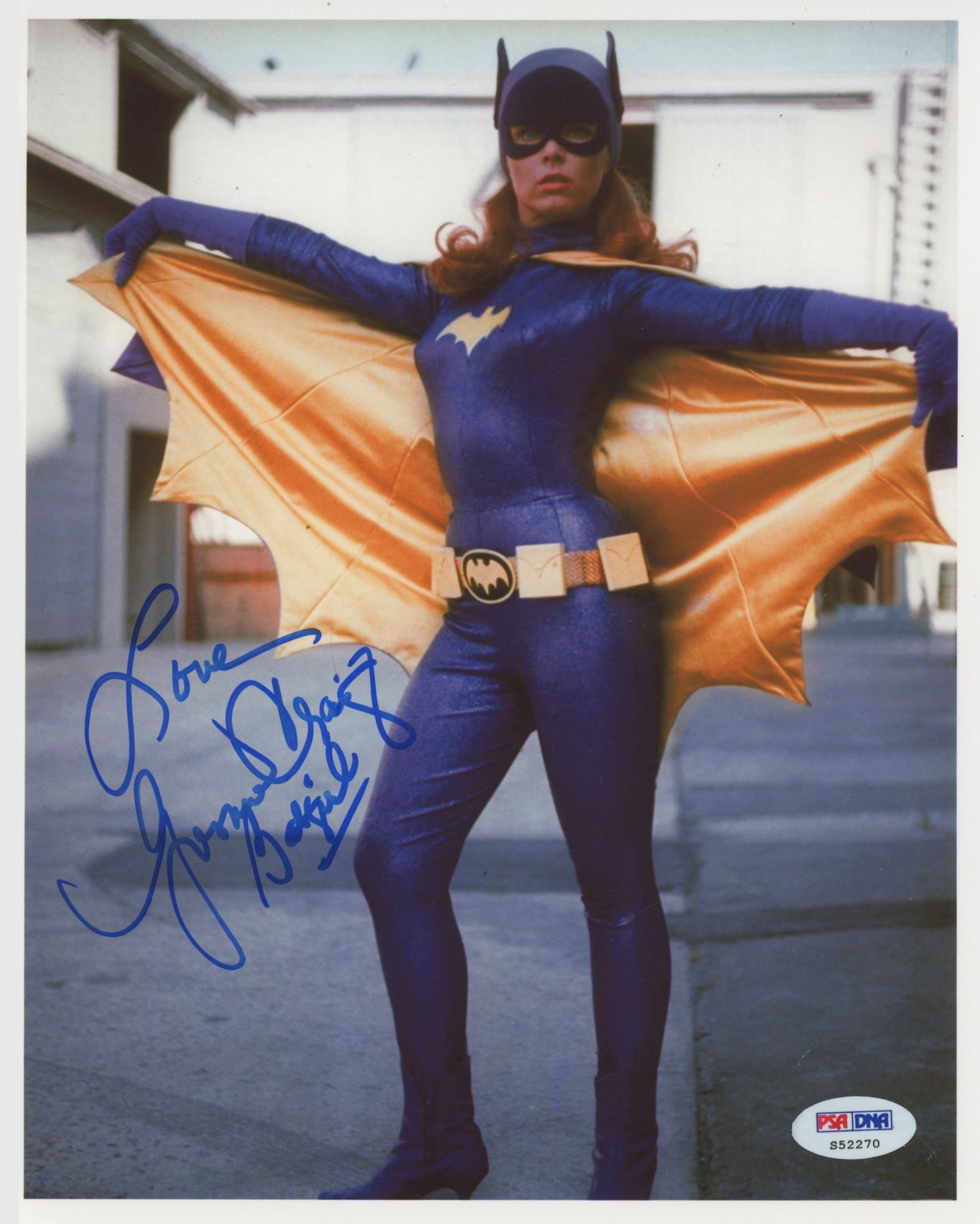 Yvonne Craig – Batgirl Role in Television’s Batman – Autographed 8 x 10 Photo: Details: Yvonne Craig autographed 8 x 10” glossy photograph depicting her as Batgirl from the television series Batman. Signed in blue ink and inscribed “Love Yvonne Craig Batgirl.”