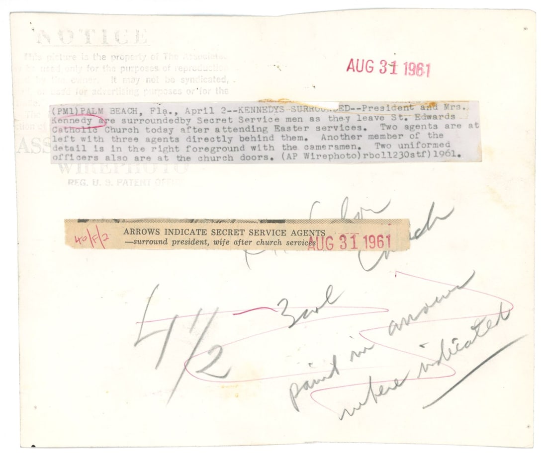 John F. Kennedy & Jacqueline Kennedy – Easter Church Palm Beach 1961 – Original Press Ph - 2