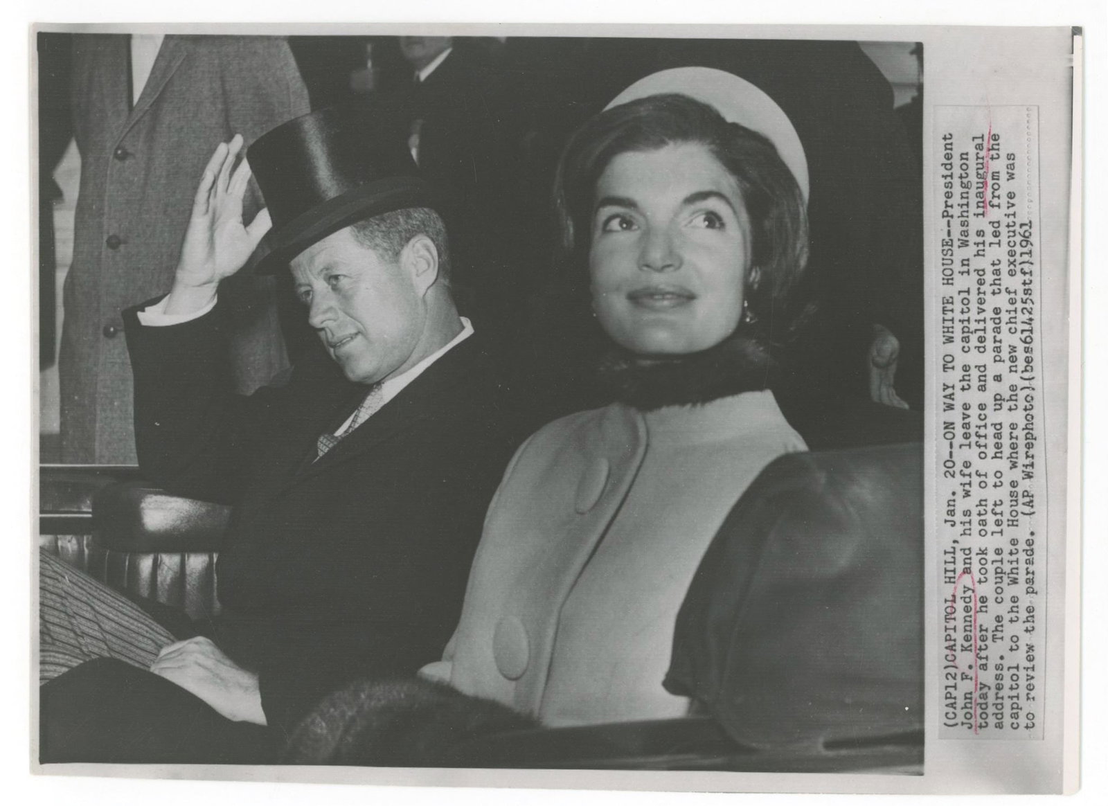 John F. Kennedy & Jacqueline Kennedy – Inauguration Day – 1961 8.25 x 5.75 Press Photo (1 of 1)