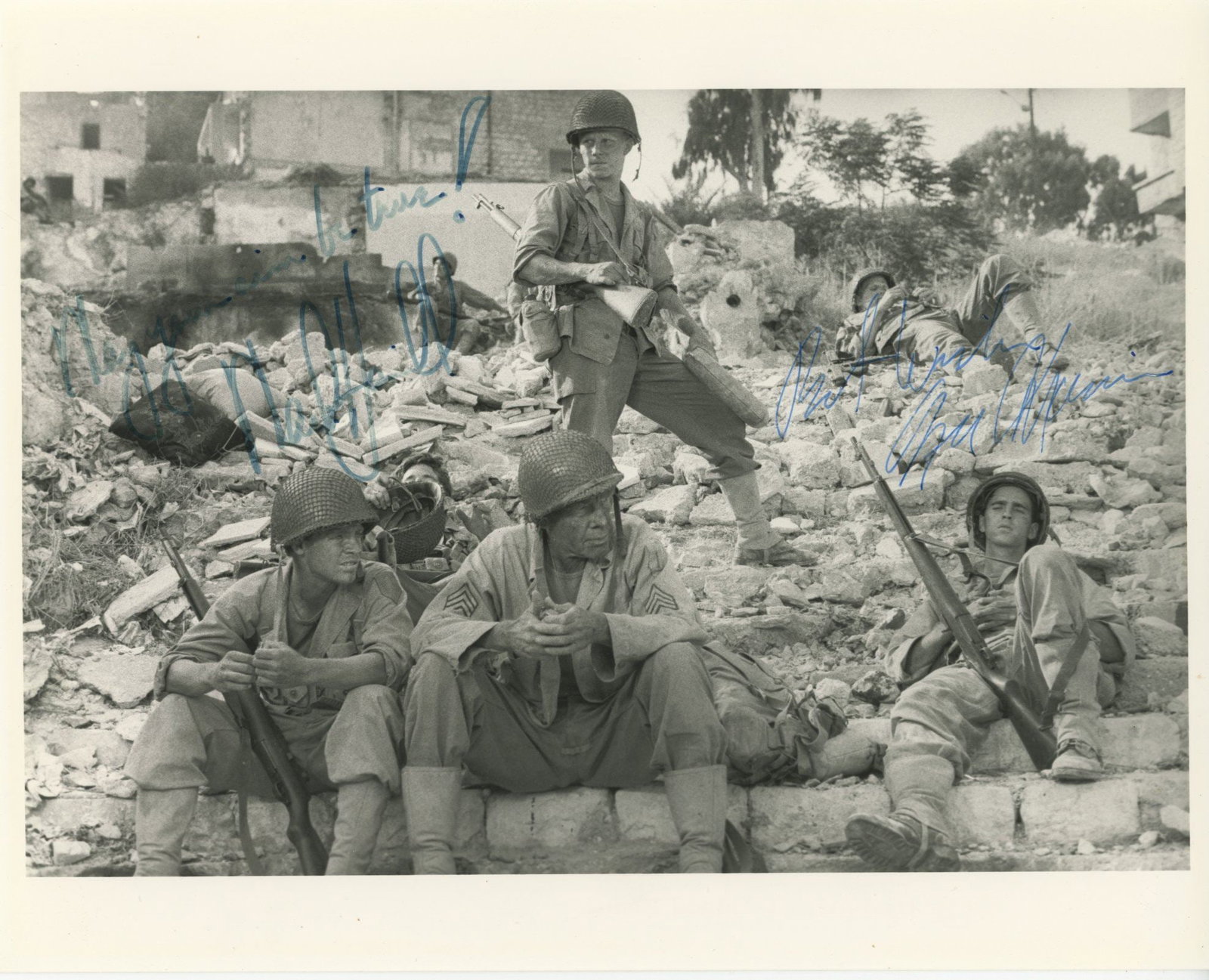 Mark Hamill & Lee Marvin – “The Big Red One” – Dual Autographed 10 x 8 Photo: Details: Mark Hamill and Lee Marvin autographed 10 x 8” photograph from The Big Red One, depicting a wartime scene from the film. Signed by both actors in blue ink. Hamill has inscribed "May you