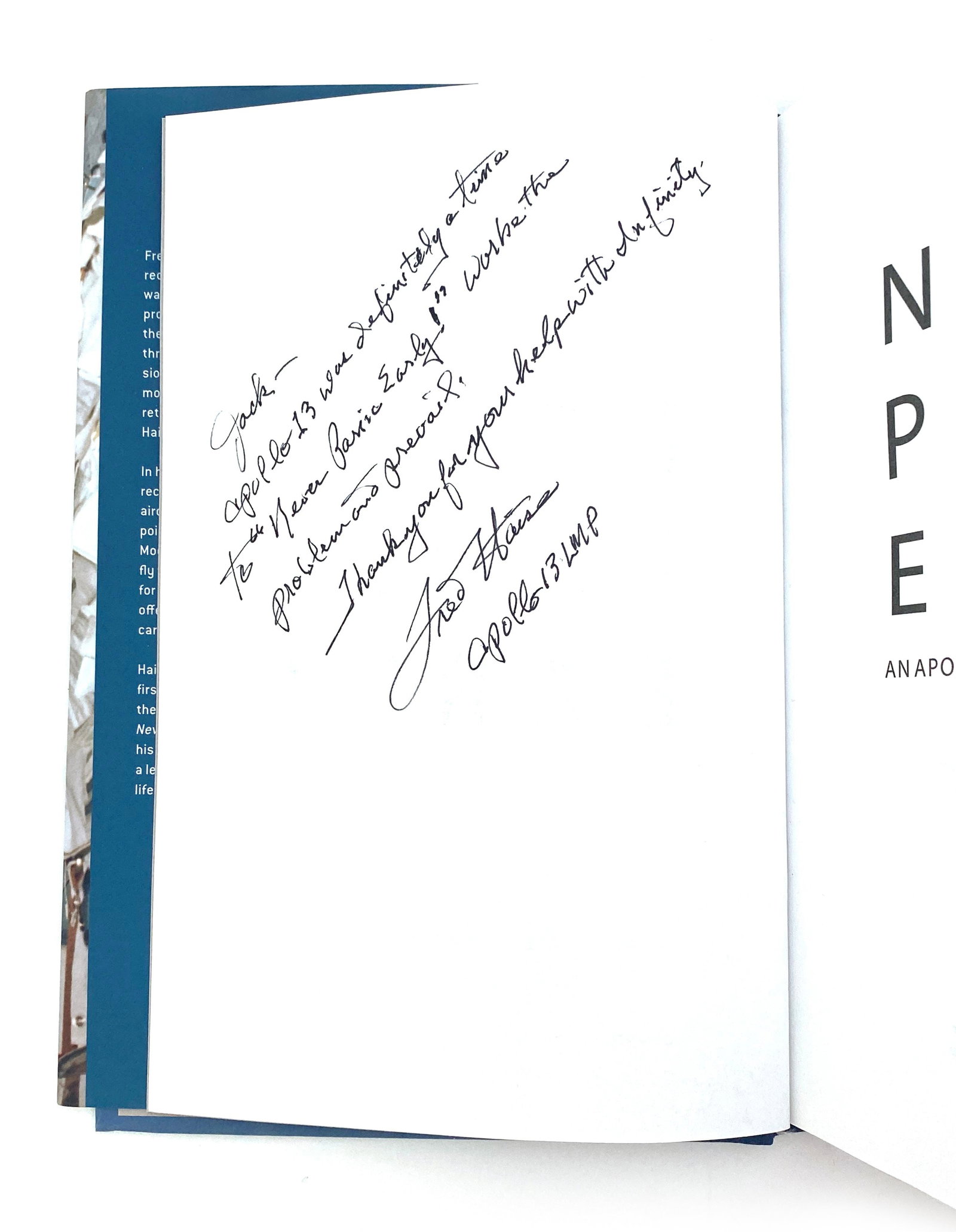 Fred Haise – Apollo 13 Astronaut – Autographed Hardcover Book – “Never Panic - 2