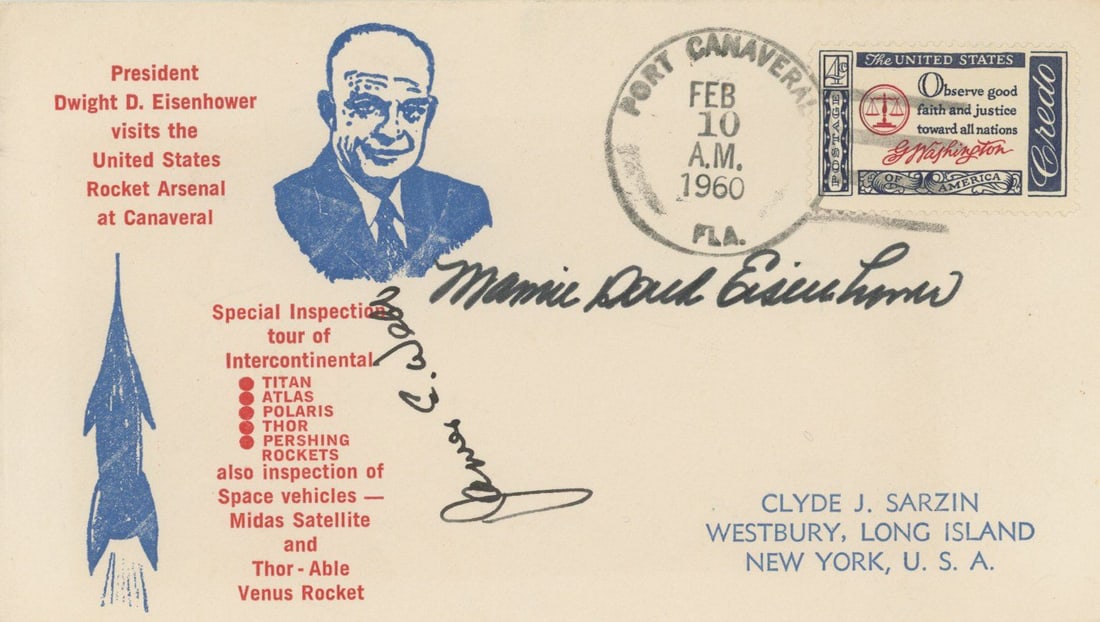 Mamie Eisenhower & James Webb – Autographed Space Cover & Eisenhower NASA Press Photo - 2