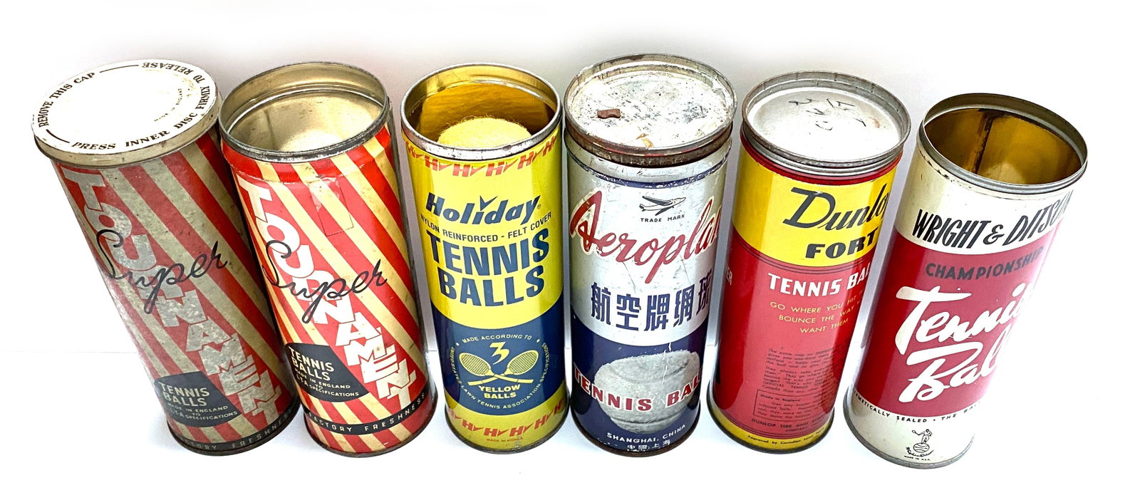 Vintage Tennis Ball Can Collection - Six Mid-Century Advertising Cans - 2