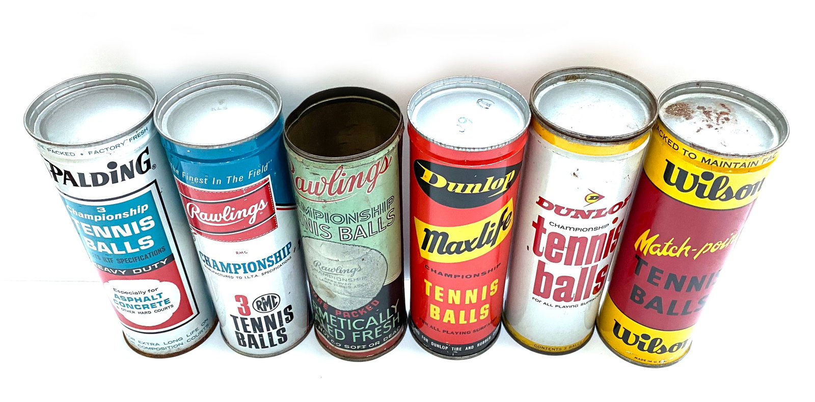 Vintage Tennis Ball Can Collection - Six Mid-Century Advertising Cans - 2