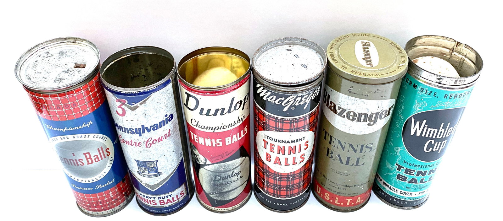 Vintage Tennis Ball Can Collection - Six Mid-Century Advertising Cans - 2