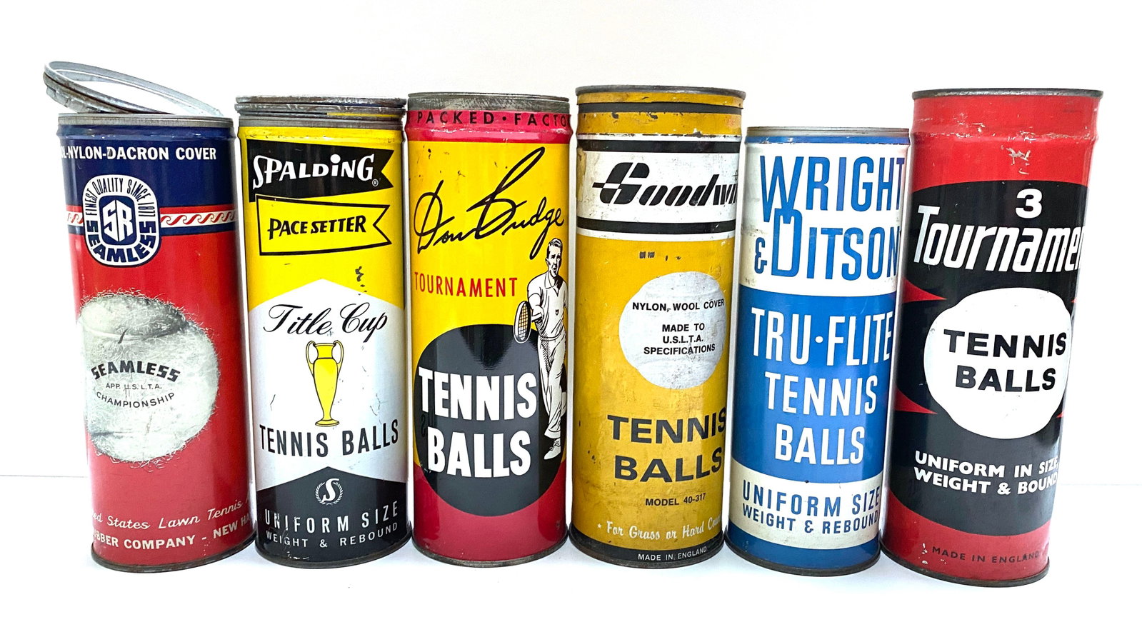 Vintage Tennis Ball Can Collection - Six Mid-Century Advertising Cans - 2