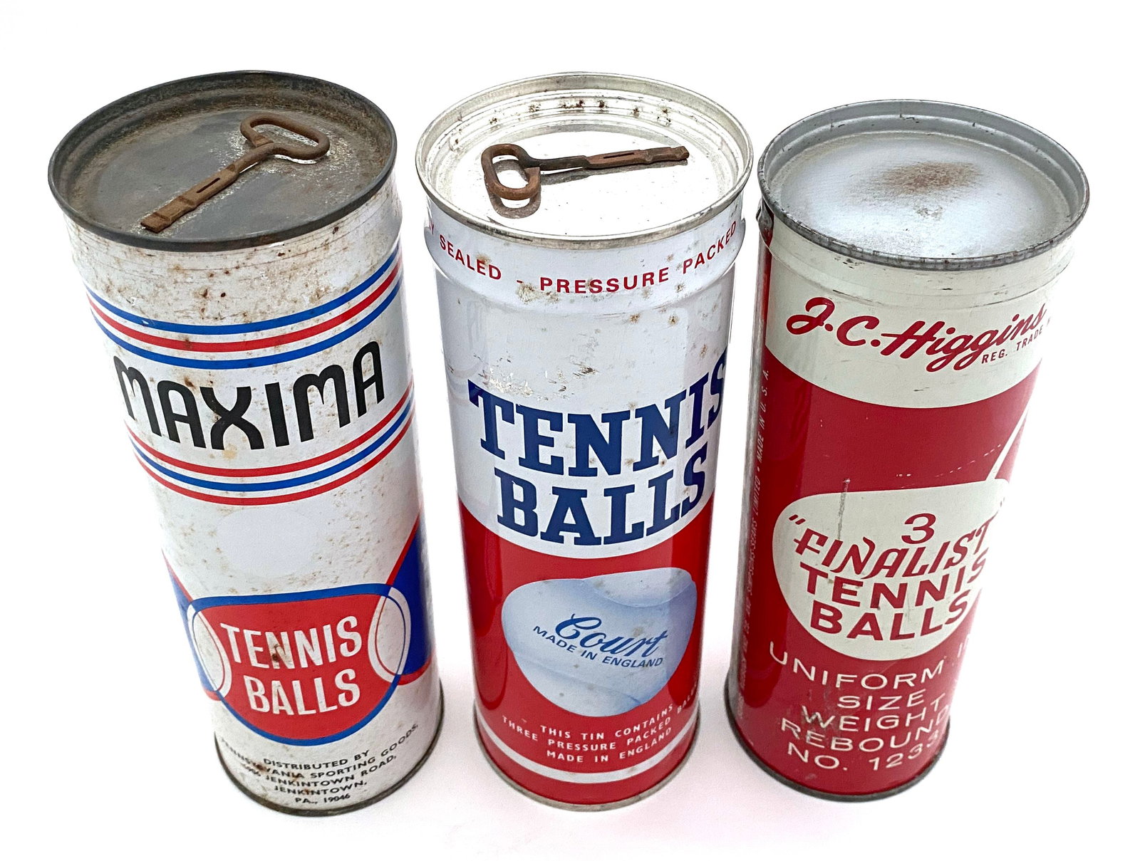 Vintage Tennis Ball Can Collection - Three Assorted Tennis Ball Cans with Opening Keys Attached - 2