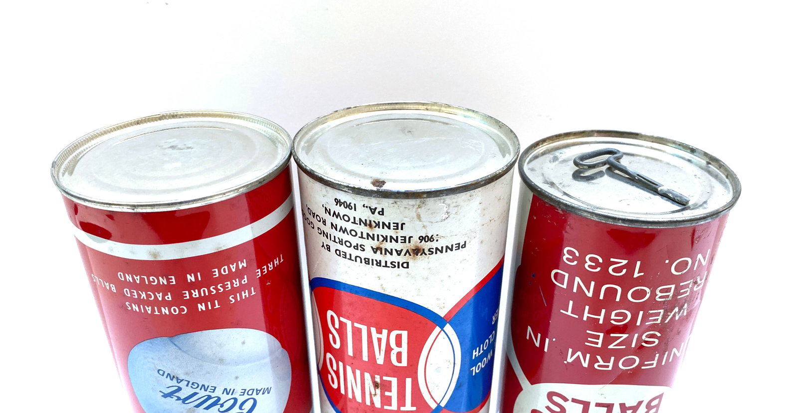 Vintage Tennis Ball Can Collection - Three Assorted Tennis Ball Cans with Opening Keys Attached - 3