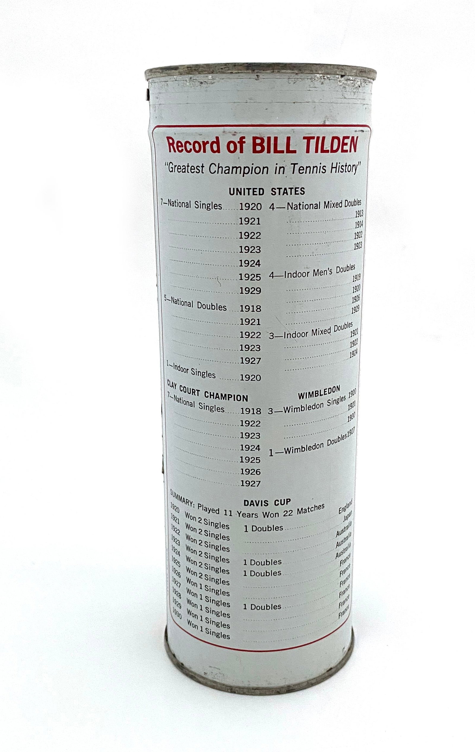 Bill Tilden - Tournament Tennis Balls - Sealed Vintage Tennis Ball Can - 2