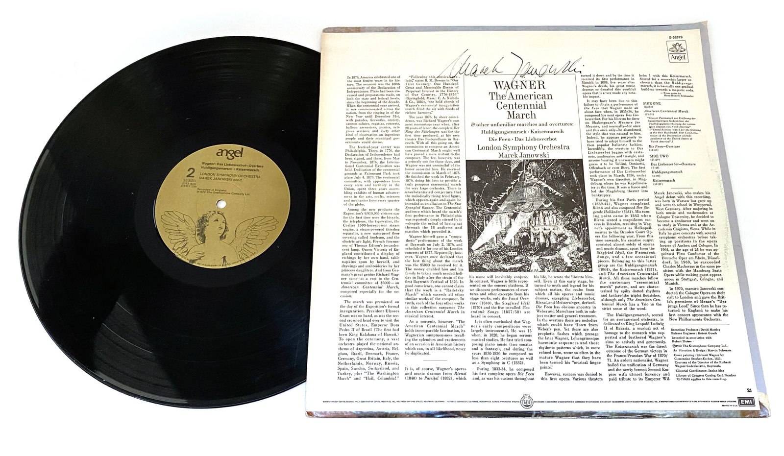 Marek Janowski Autographed Wagnor "The American Centennial March" LP Record - 3