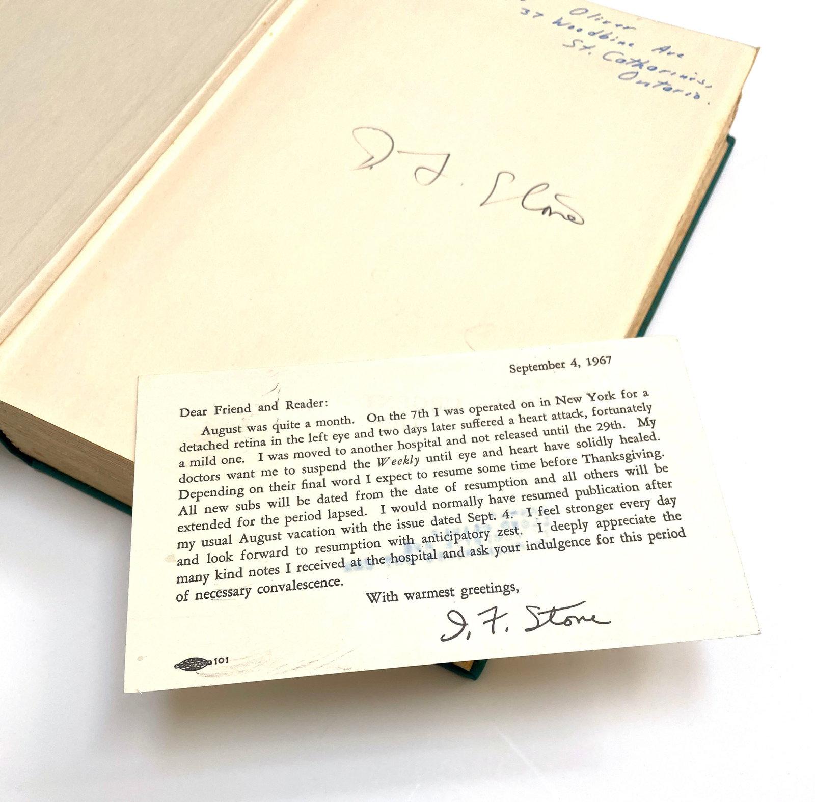 I. F. Stone - Investigative Journalist - Signed The Haunted Fifties with Publisher’s Card - 4