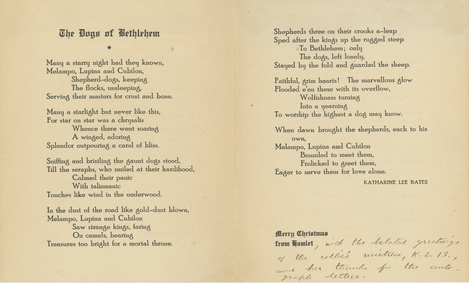 Katharine Lee Bates - Iconic Author and Poet - Autographed Christmas Greeting Card & With Note - 2
