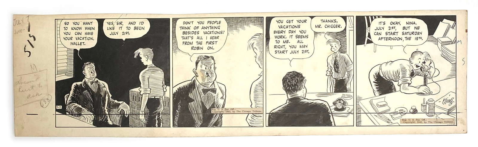 Frank King - Original Gasoline Alley Daily Comic Strip Artwork - 1941 (1 of 1)
