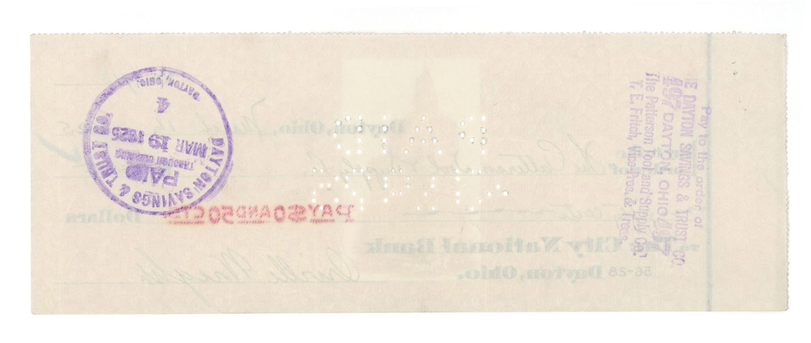 Orville Wright - Wright Brothers Historic Aviator - Autographed Check from March 16, 1925 - 2