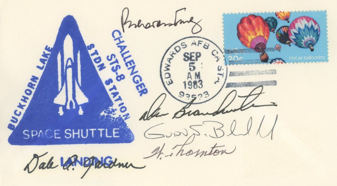STS-8 – Full Crew Autographed Cover – First Night Shuttle Launch Mission (1 of 1)
