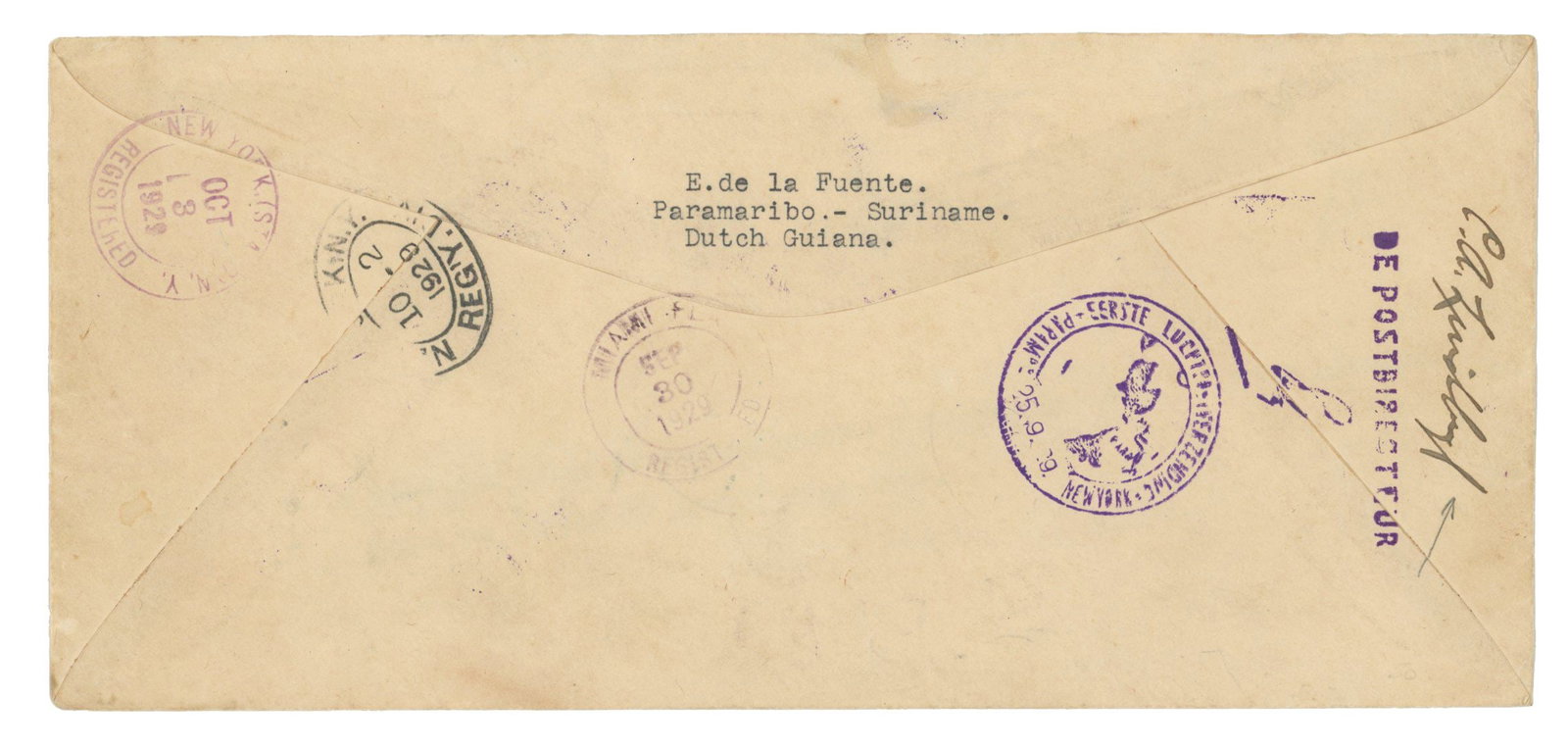 Charles Lindbergh – FAM 6 Extension Cover Flown & Autographed on Dutch Guiana–Miami Flig - 2