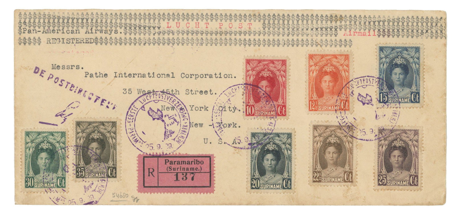 Charles Lindbergh – FAM 6 Extension Cover Flown & Autographed on Dutch Guiana–Miami Flig - 3