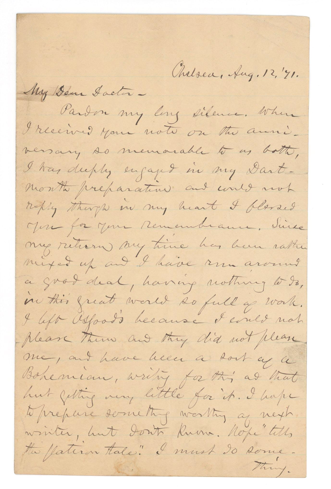 Benjamin P. Shillaber - Humorist and Creator of “Mrs. Partington” - Autographed Letter ( - 2