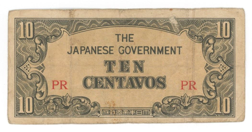 Francis Thornhill - Straight Flush Aircraft Commander - Autographed Japanese Occupation 10 Centavos - 2