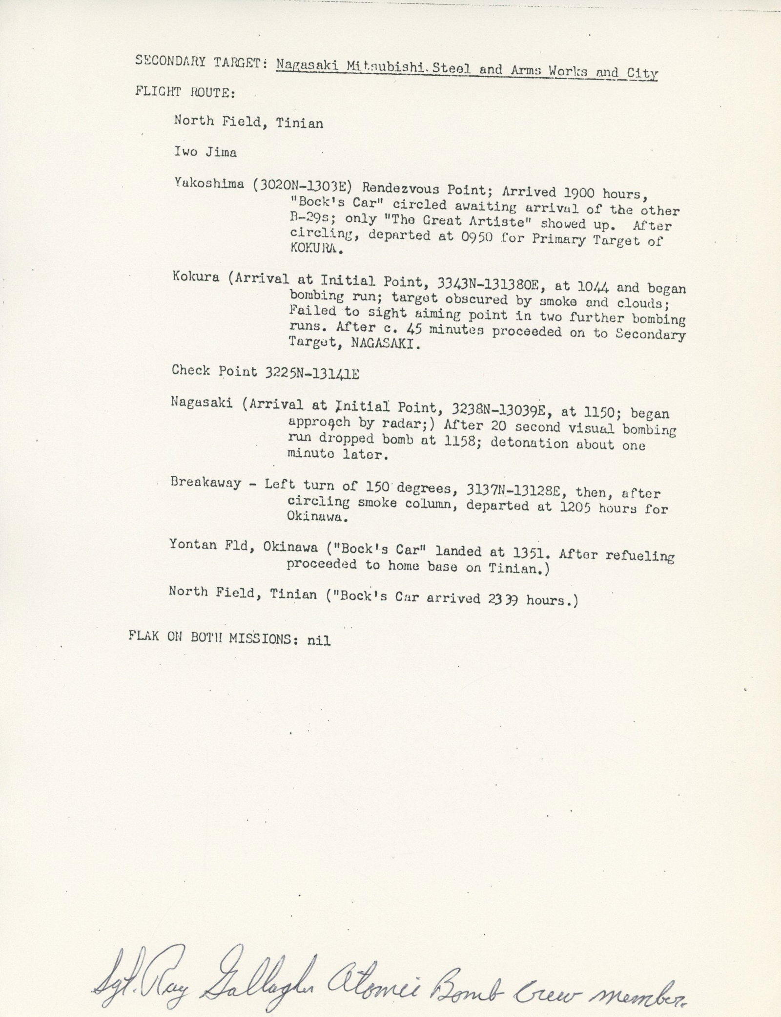 Ray Gallagher – Atomic Bomb Crew Member – Trio of Autographed Mission Documents - 3