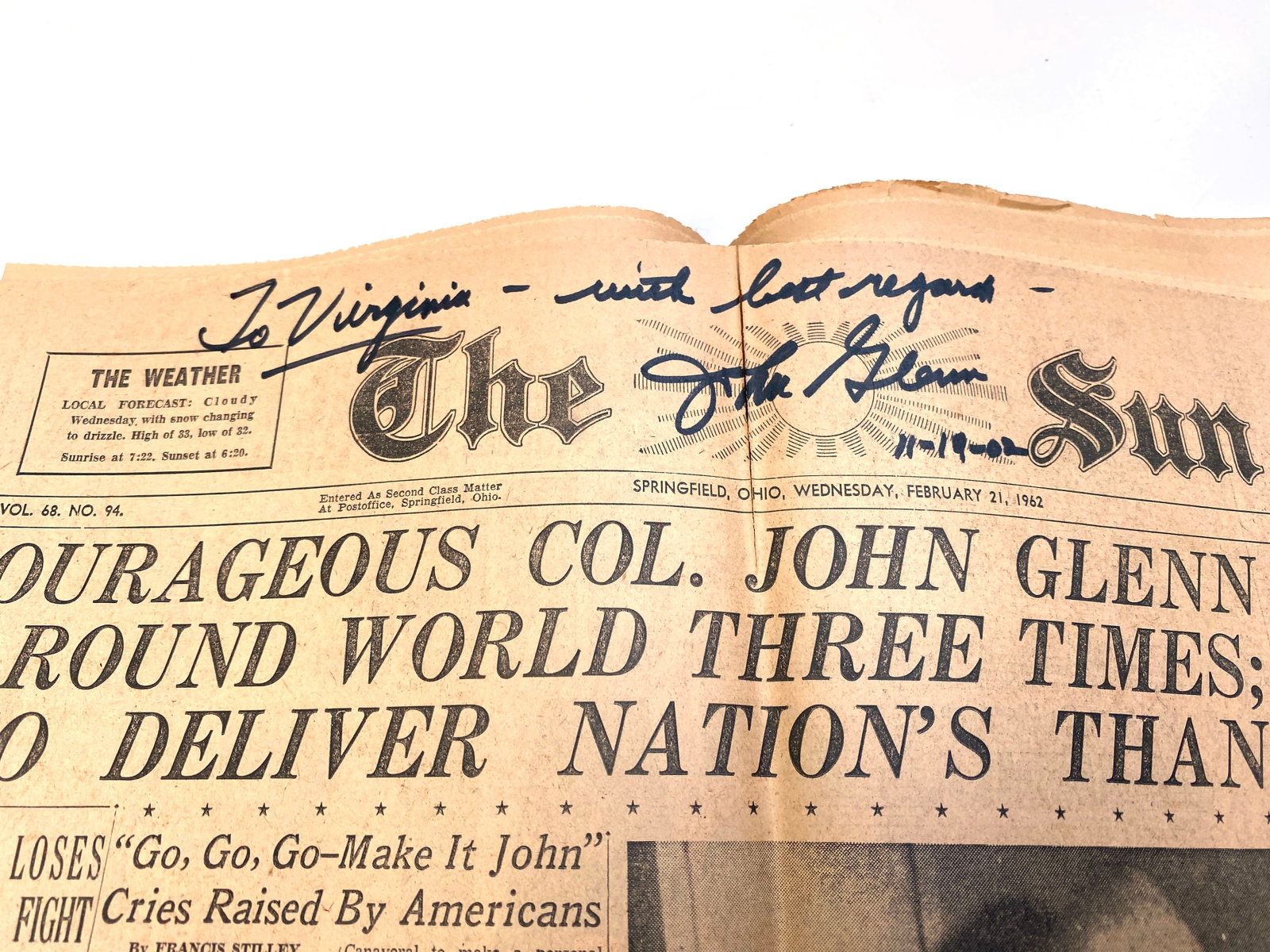 John Glenn - Autographed Friendship 7 Newspaper with Apollo 11 "Man on the Moon" Supplement - 2
