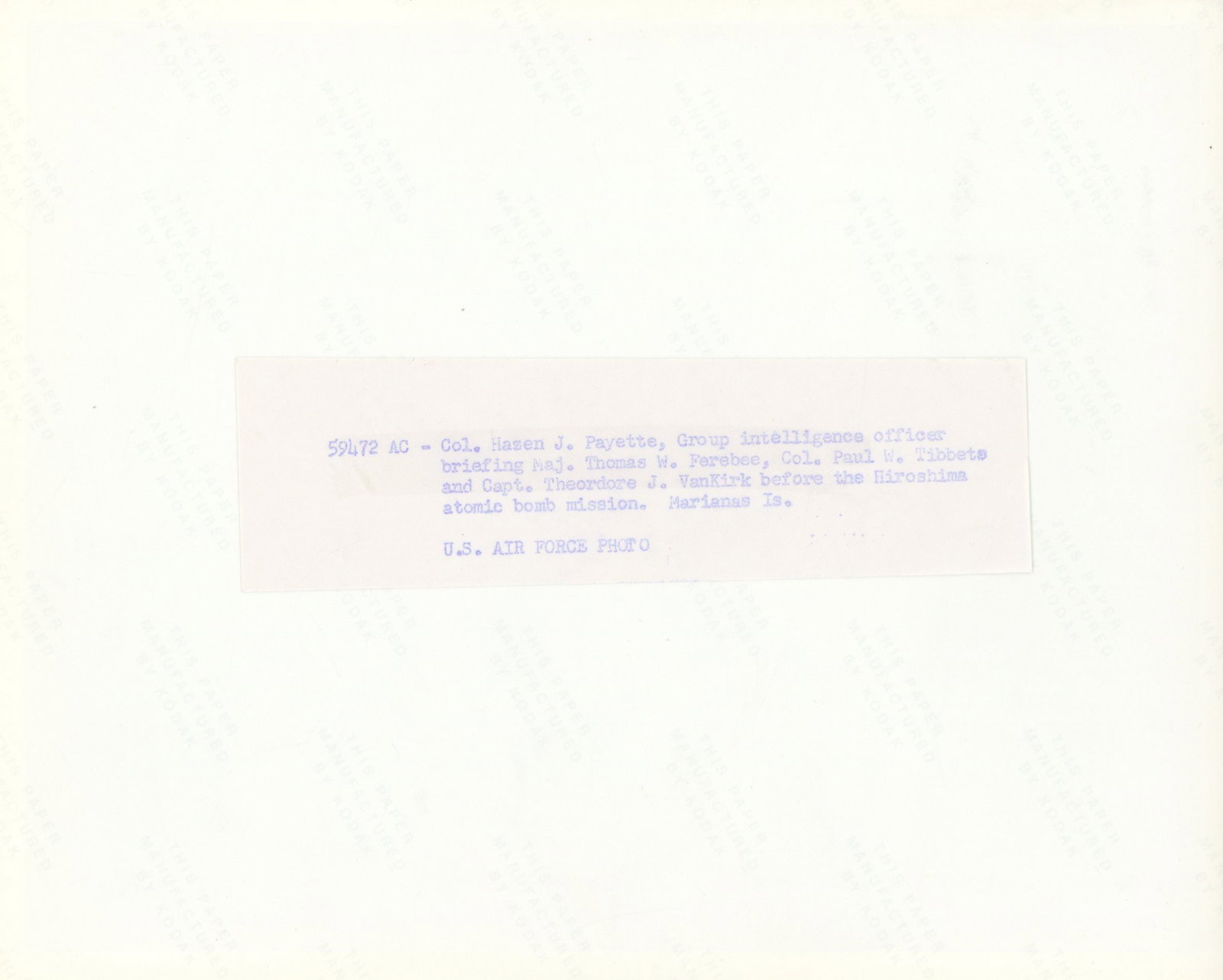 Theodore “Dutch” Van Kirk – Enola Gay Navigator – Autographed 10 x 8”  - 2